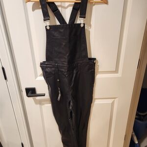 Blank NYC Black Faux Leather Overalls Mid-Rise Skinny NWT
